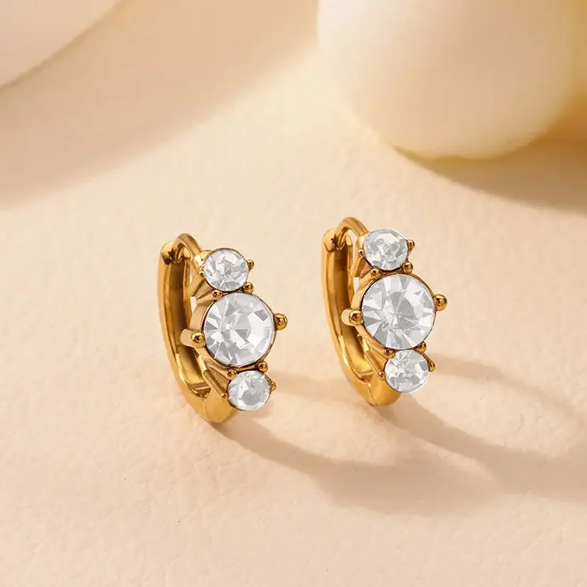 Zircon Hoop Earrings Stainless Steel Crystal