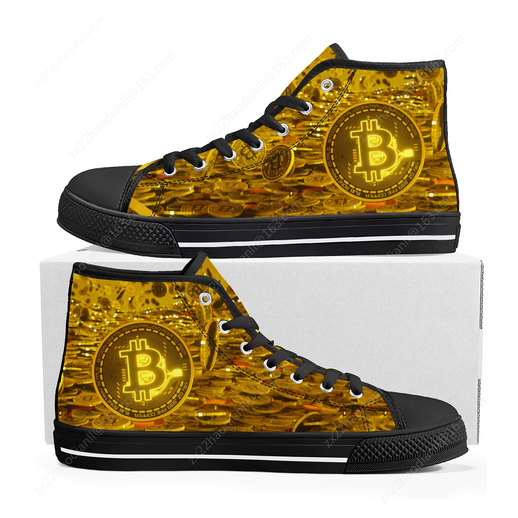 Hot Bitcoin Cryptocurrency Miner BTC Coin High Top Sneakers Mens Womens Teenager Canvas Sneaker Casual Couple Shoes Custom Shoe
