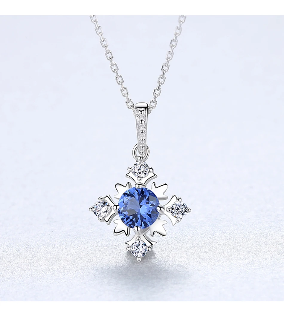 Collane con fiocco di neve in autentico argento sterling con zaffiro blu per le donne, con pietre preziose, smeraldo, da sposa_voghion.com