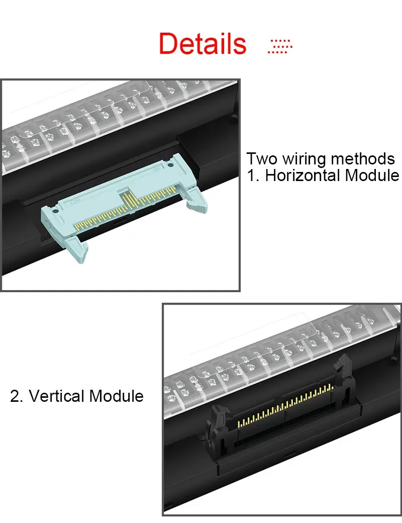 DIN-Schiene und Schraubmontage, IDC10-Schnittstellenklemmenblockplatine mit Staubschutz, Schraubabstand 6,35 mm, PLC10-Verlängerungskabel – Detail 6