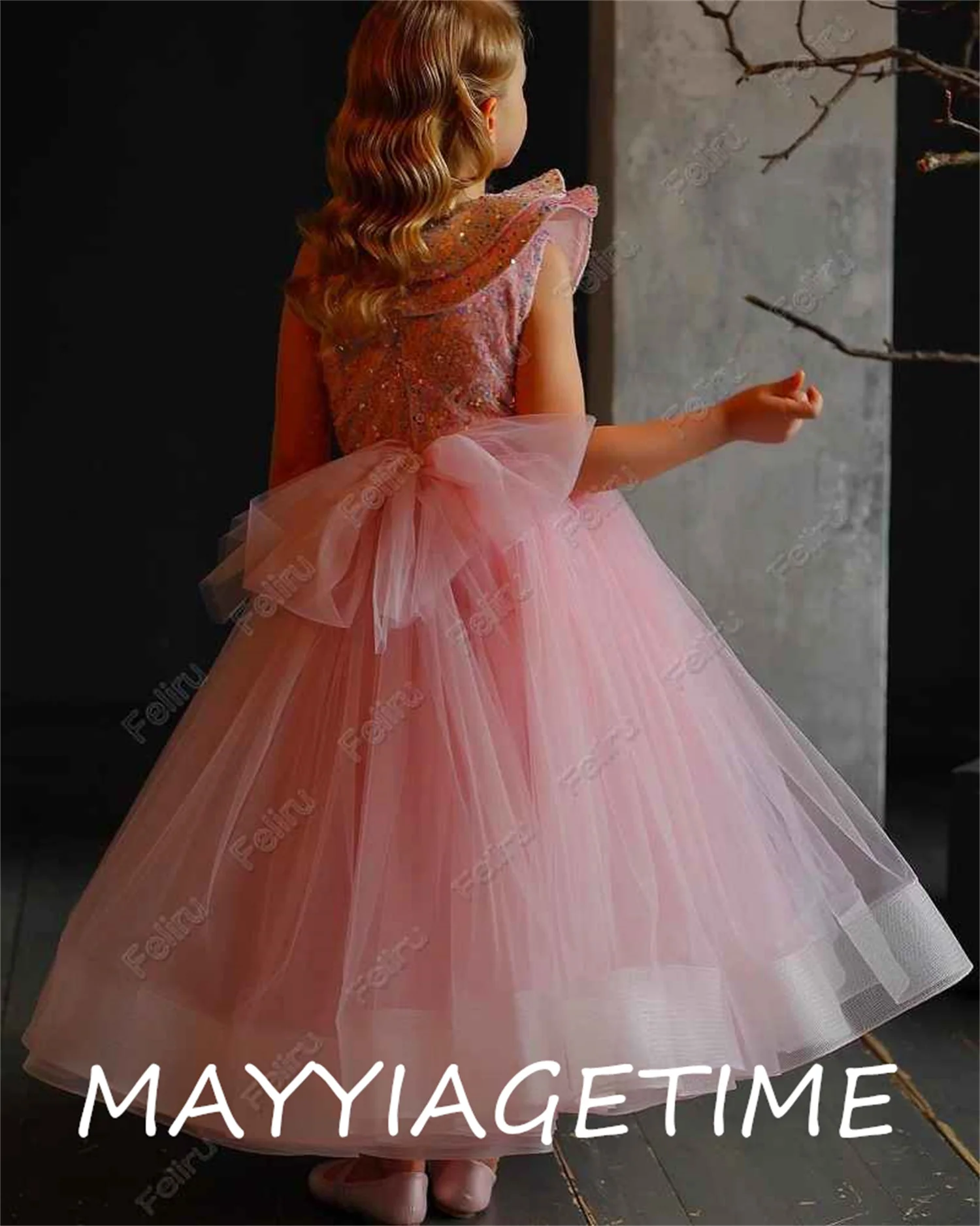 

One Shoulder Pleated Flower Girl Dresses for Weddings Shiny Sequins First Communion Kids Evening Gown Ruffles Prom Long Dresses