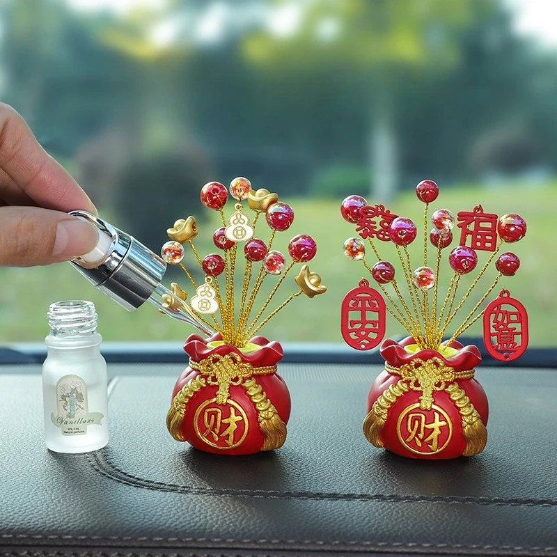 Chinese New Year Money Tree God Feng Shui Fa Cai Lucky Fortune Miniature Spring Festival Home Decorating Desktop Car Ornaments