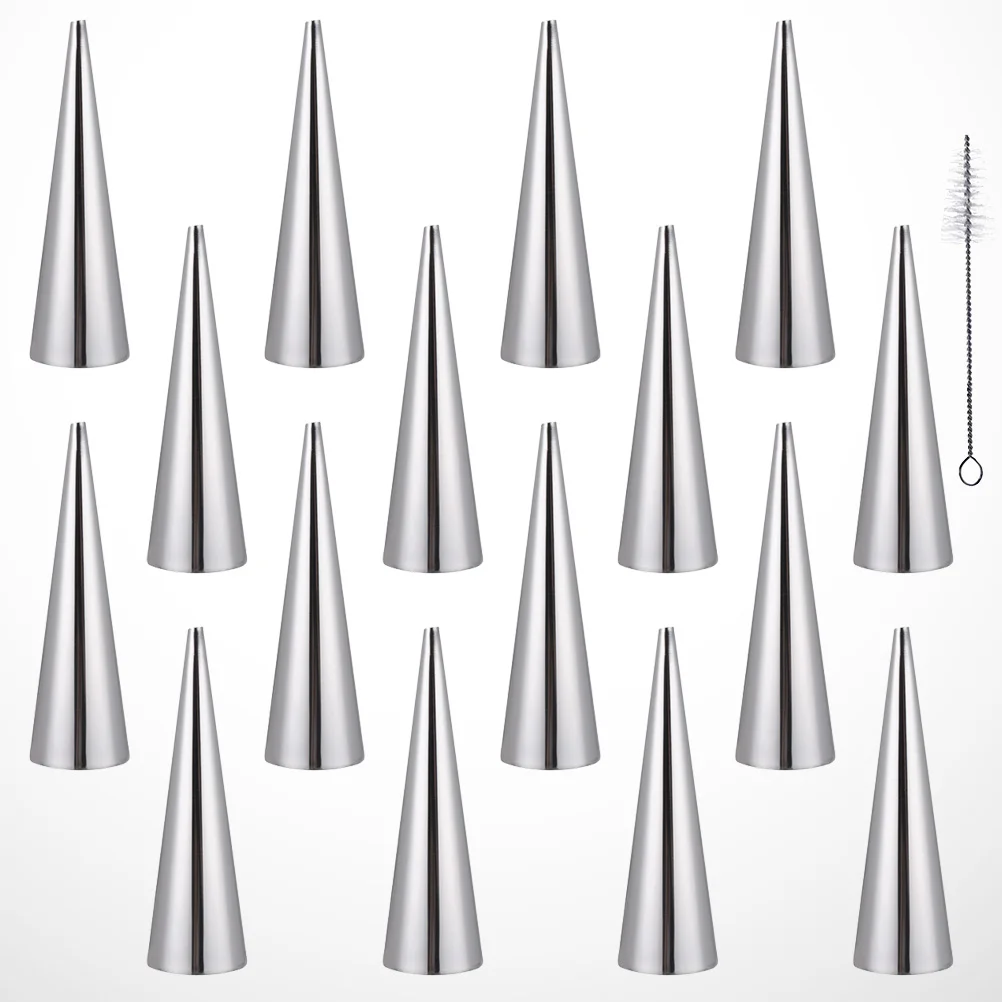 

16pcs Horn Molds Stainless Steel Cone Shape Cannoli Form Tubes Croissant Cake Molds with Cleaning Brush