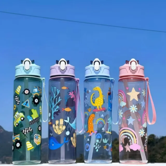 750ml Dinosaur Water Bottle For Kids Water Sippy Cup With Silicone Straw Leakproof Plastic Water Bottles Summer Kids Water Cup 4