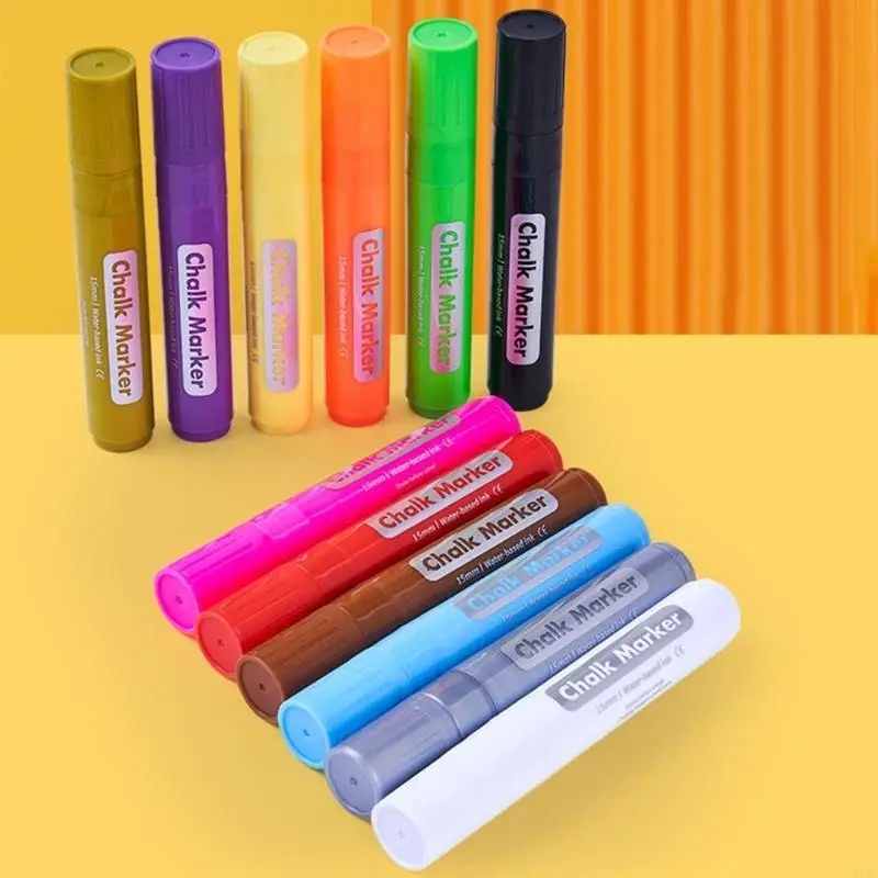 삭제 가능한 색상의 액체 초크 펜 15mm 정사각형 팁 빠른 건조 와이플 유리 마커 펜 블랙 보드 아트 프로젝트