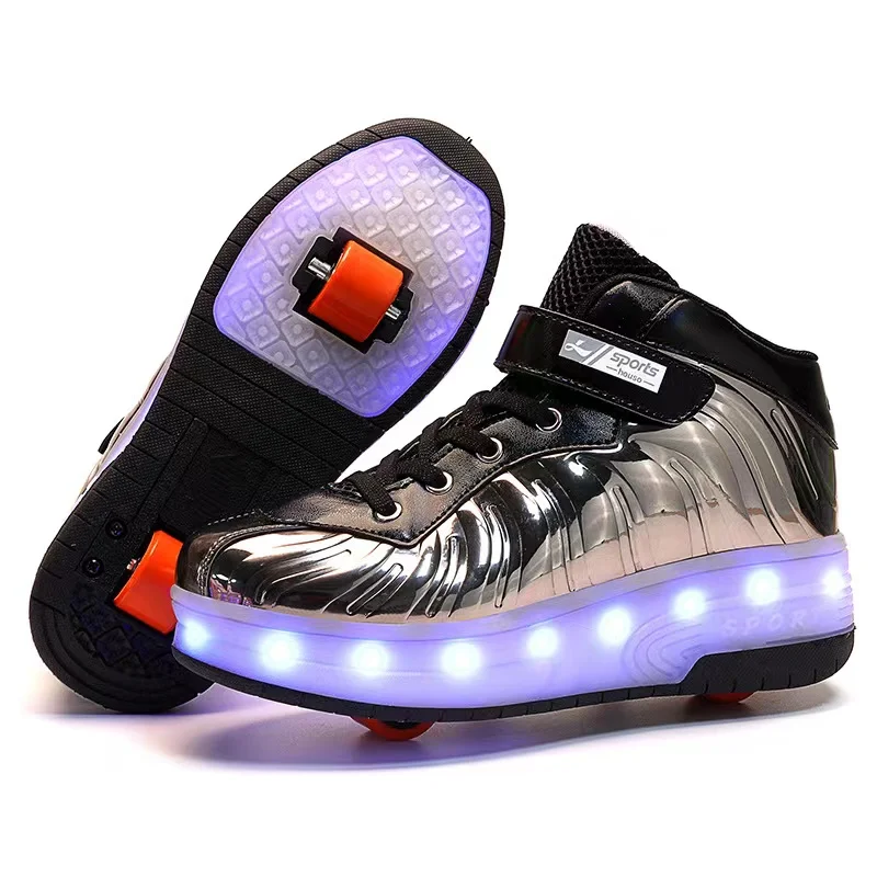 

Roller Skates Shoes LED Light Flashing 2 Wheels Skating Luminous Sneaker Flying Shoes Recharge Multi Light Breatheable Boy Girl