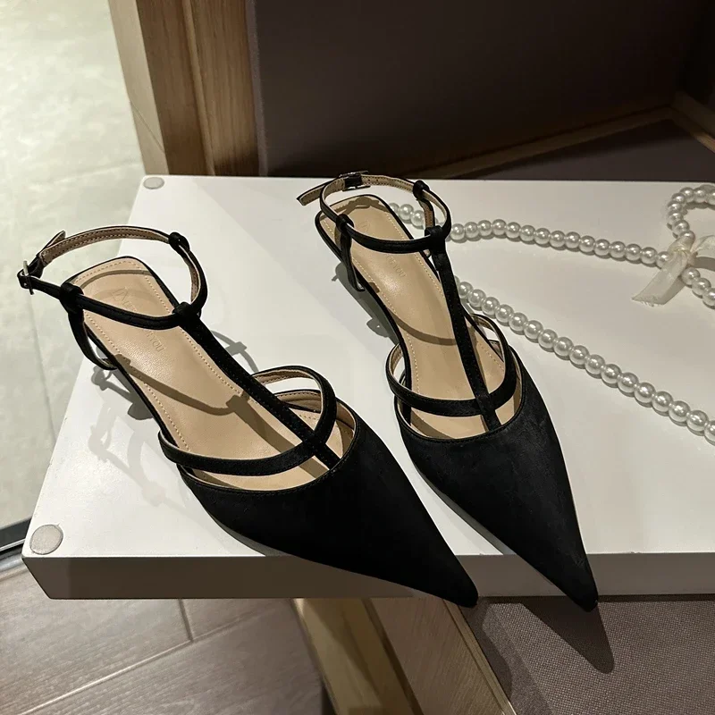 Women Sandal Fashion Pointed Toe Ladies Elegant Slingback Shoes Pointed Toe Thin Low Heel Mules