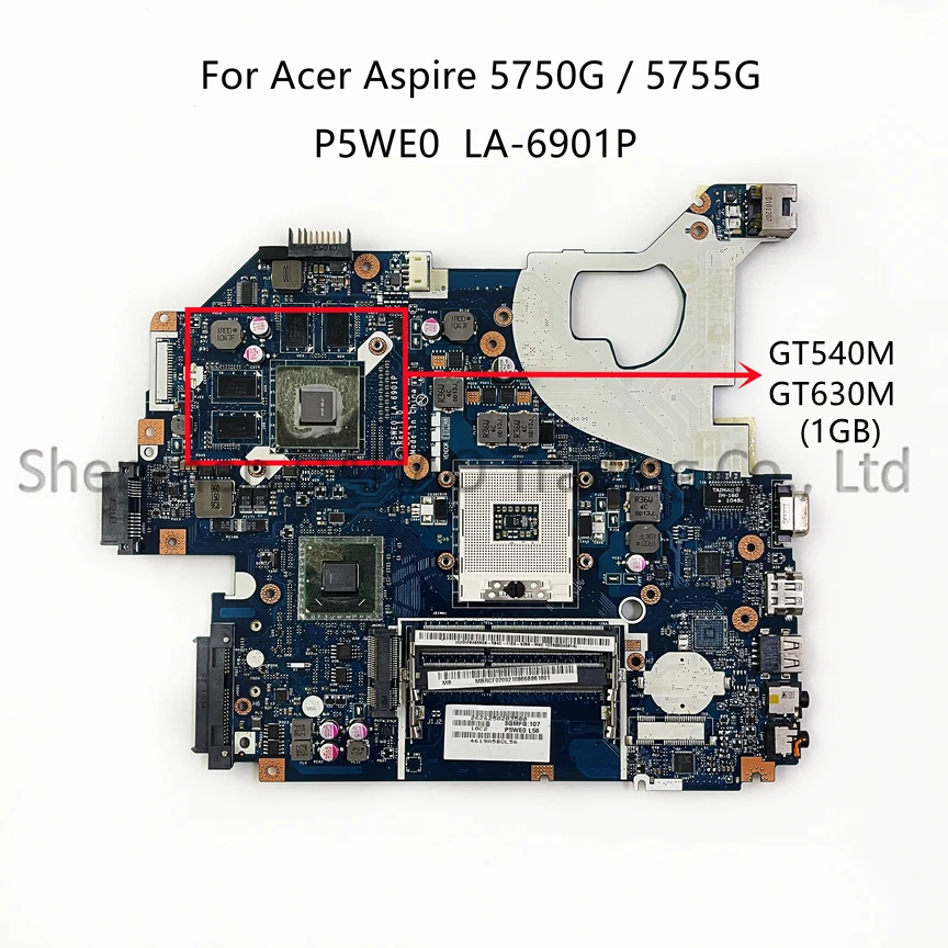 P5WE0 LA-6901P For Acer Aspire NV57 5750 5755 5750G Laptop Motherboard With HM65 GT520M/GT540M/GT610M/GT630M 1GB/2GB Video Card