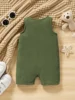 Baby's Comfy Cotton Button Front Bodysuit, Casual Solid Color Sleeveless Romper, Toddler & Infant Boy's Clothing 2