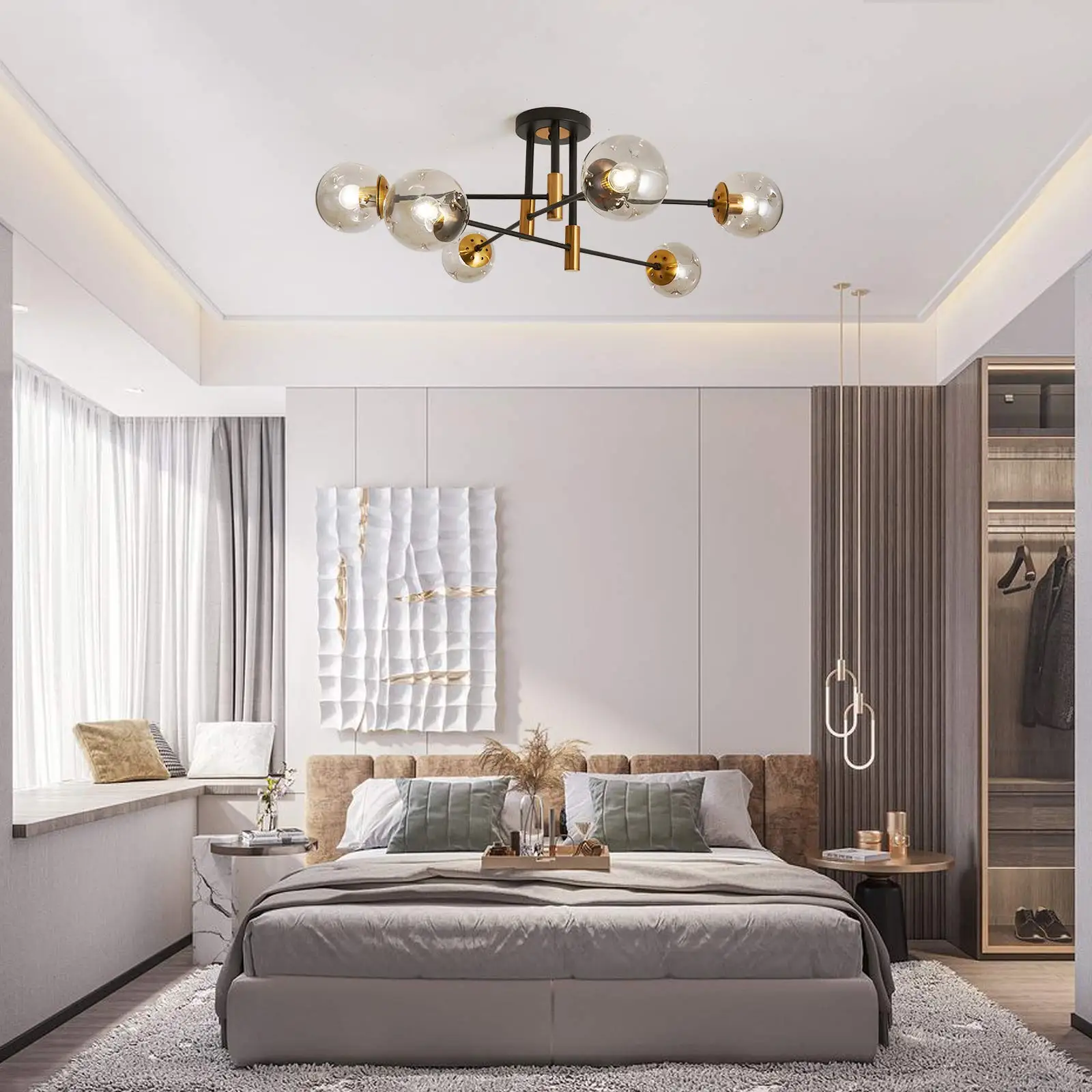Modern Glass 6/8-Light Chandelier Pendant Light for Living Room Bedroom Dining Room Kitchen Hallway Ceiling Fixture LED Lights