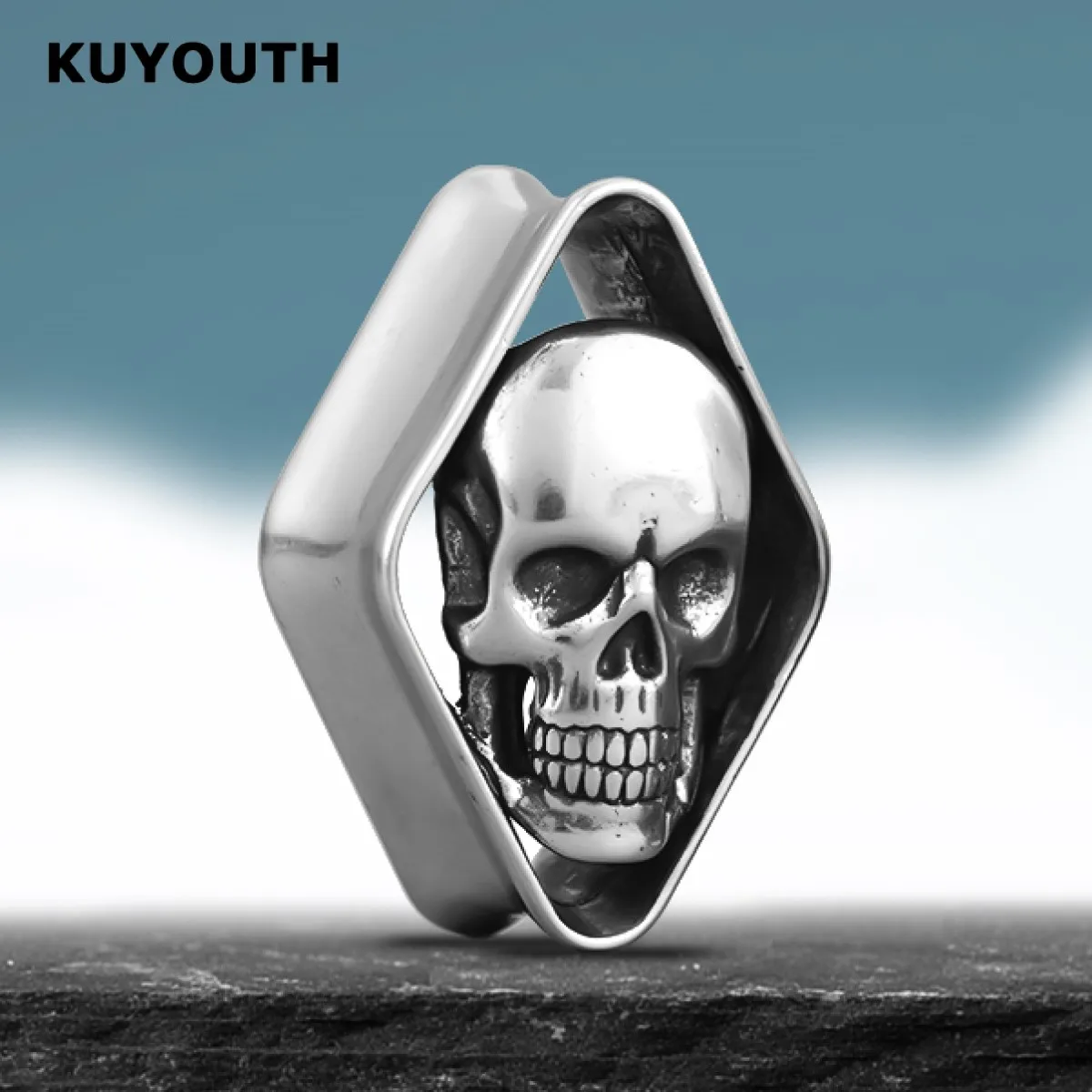 

​KUYOUTH Rhombus Skull Ear Expanders Stretchers Gauges Tunnels Copper Earring Piercing Jewelry 2PCS