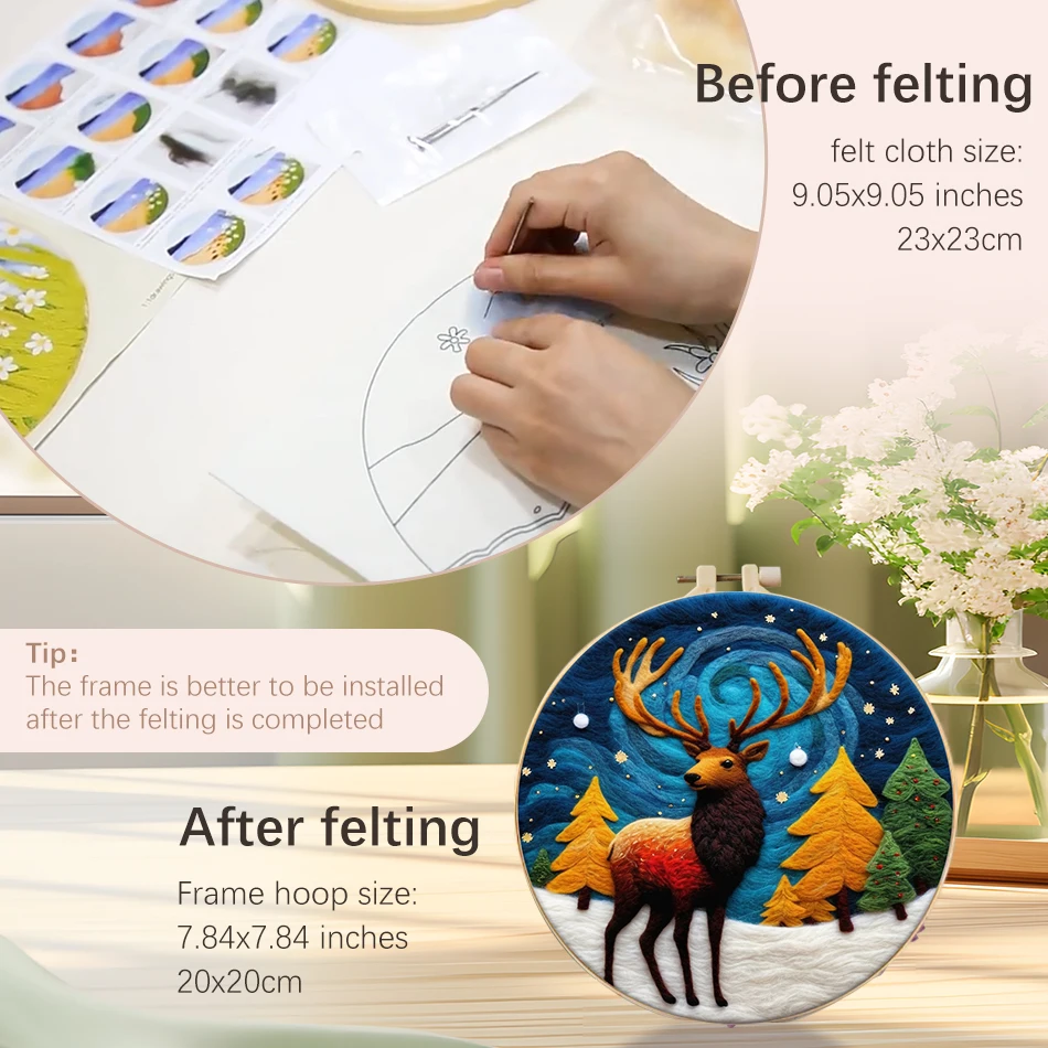PhotoCustom Wool Felting Needles Set Animals For Wool Paintings Craftwork DIY Craft With Frame Felting Kit Home Decoration New
