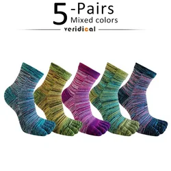 Colorful Striped Cotton Toe Socks - Casual Sweat-Absorbing Dress Socks - EU39-44 (5 Pairs Mixed)