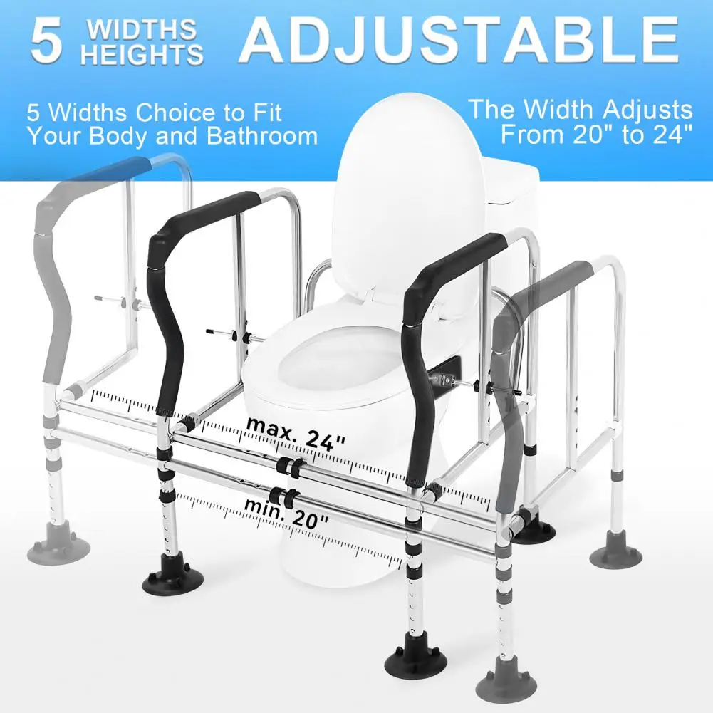Portable bathroom toilet safety armrest with adjustable height and load-bearing capacity of 450LB large suction cup 4