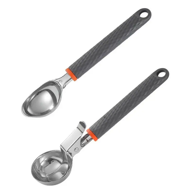 Metal Ice Cream Scooper Cookie Scoop Set Anti Slip Rubber Grip Dough Scooper  With Trigger Release Self-melting Dough Scooper