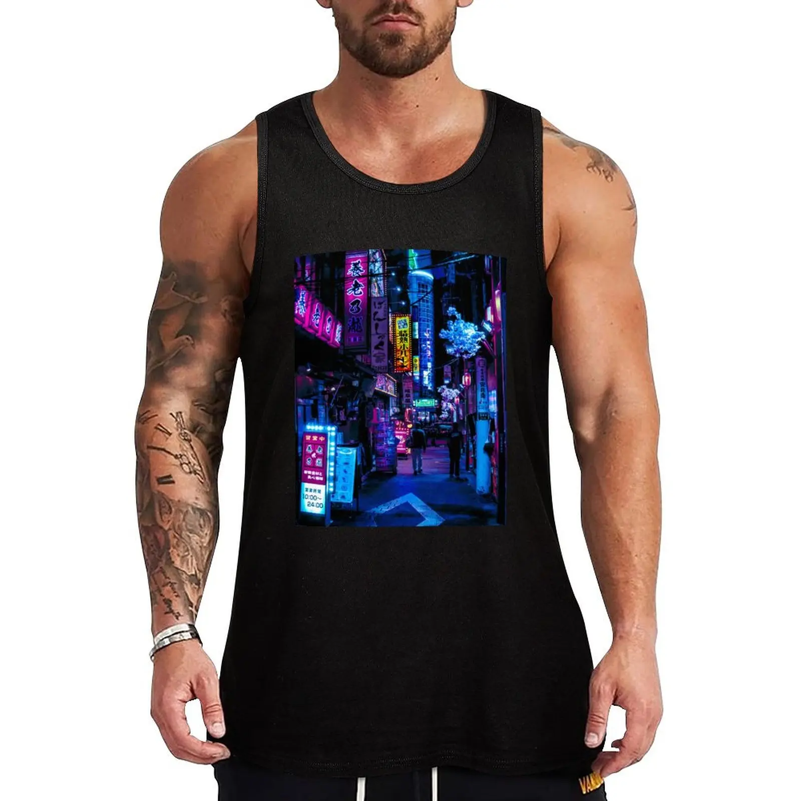 

Blue Tokyo Alleys Tank Top sleeveless Men's t-shirts bodybuilding t-shirt