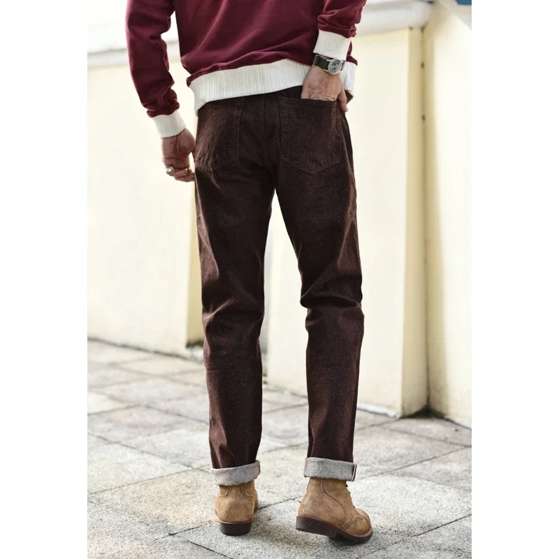 Saucezhan Men Jeans Brown Jeans Men Jeans Trousers  Selvedge Denim Jeans for Men Taper Fit Mens Jeans vintage 13.8 Oz 2