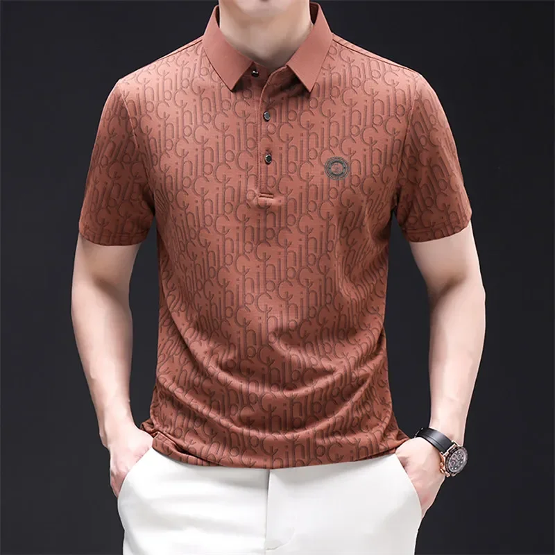 Camicia a maniche corte casual da lavoro da uomo nuova con stemma Polo tinta unita Top versatile confortevole e traspirante alla moda - immagine 4