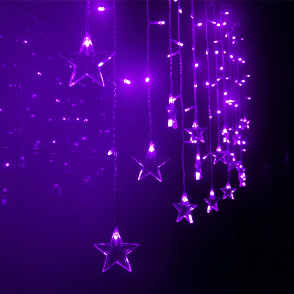 thumbnail image 1 of Cortina de luces LED con forma de estrella, 96 LED, 8 modos de parpadeo, impermeable, luces de carámbanos de 16/19 gotas para balcón, patio, decoración de bodas, 1 of 5