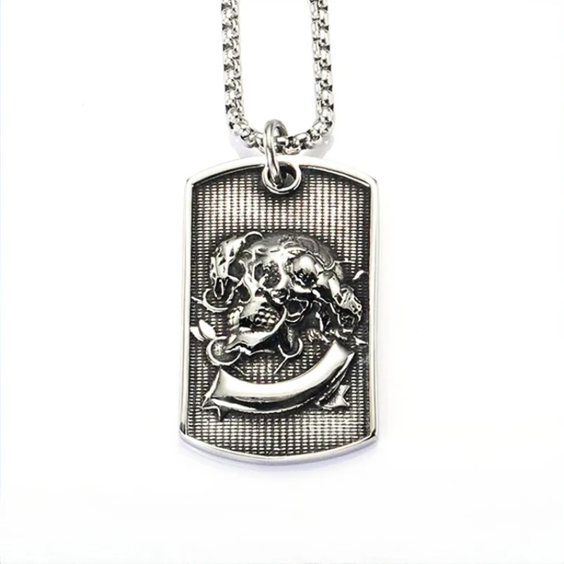 

CHUANGCHENG Hip-hop Military Brand Stainless Steel Punk Skull Head Sweater Pendant Men's Necklace Chains