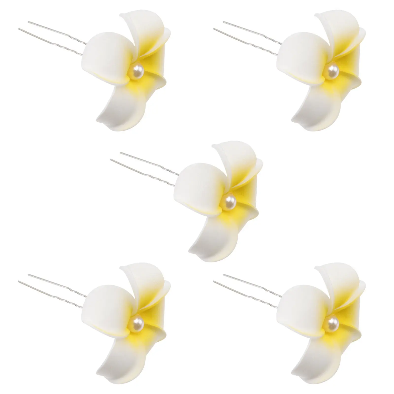 5Pcs 꽃 헤어 클립 하와이 플루메리아 U자형 클립 4.5cm 노란색 해변 파티 결혼식 열대 루아우 헤어 액세서리