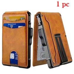 Slim Minimalist RFID Blocking Wallet with Money Clip - PU Leather Tactical Bifold Design (Brown)
