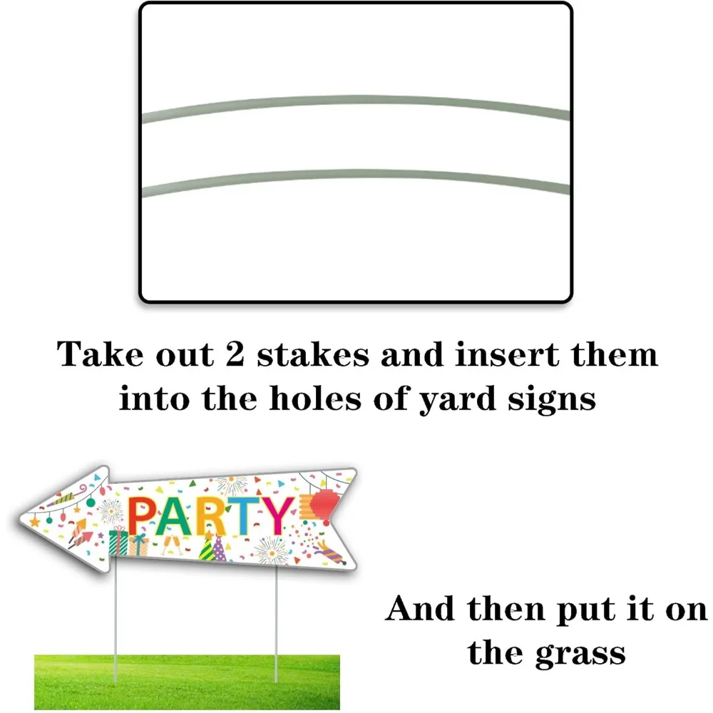 Party sign with pile, 16" by 5"-Double-sided sign-Corrugated plastic Colored