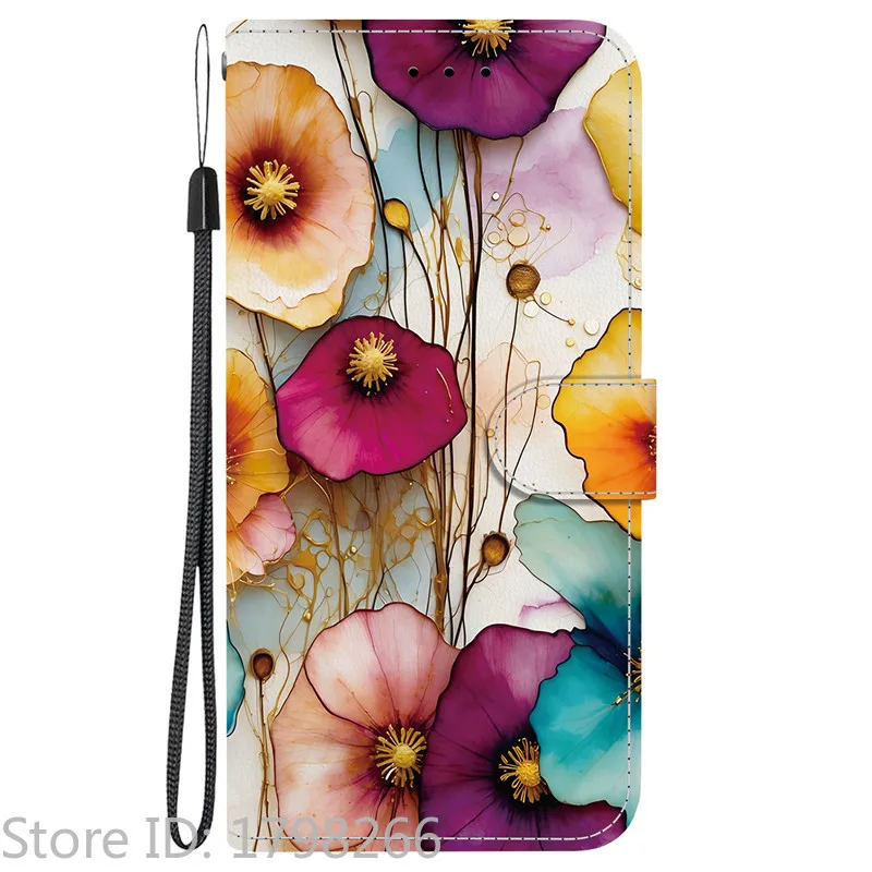 Elegant Colored Flower Wallet Phone Case - Magnetic Flip Leather Cover with Cute 3D Pattern