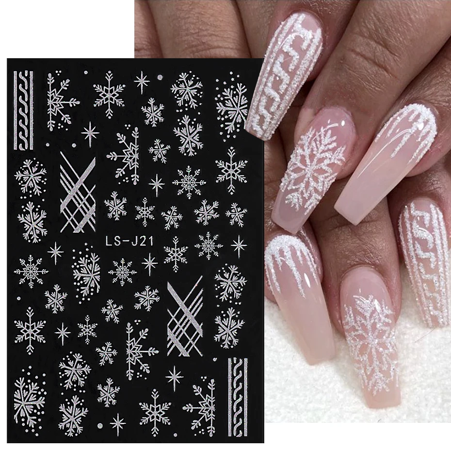 Nail Stickers Glitter Christmas 3D Snowflakes Xmas Elk Winter Snow Sliders Shiny Powder Design Heart French