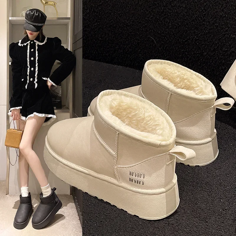 Women's Winter Snow Boots 2025 New Style Thick Bottom Waterproof Short Cotton Shoes Warm Fleece Lined Bread Shoe