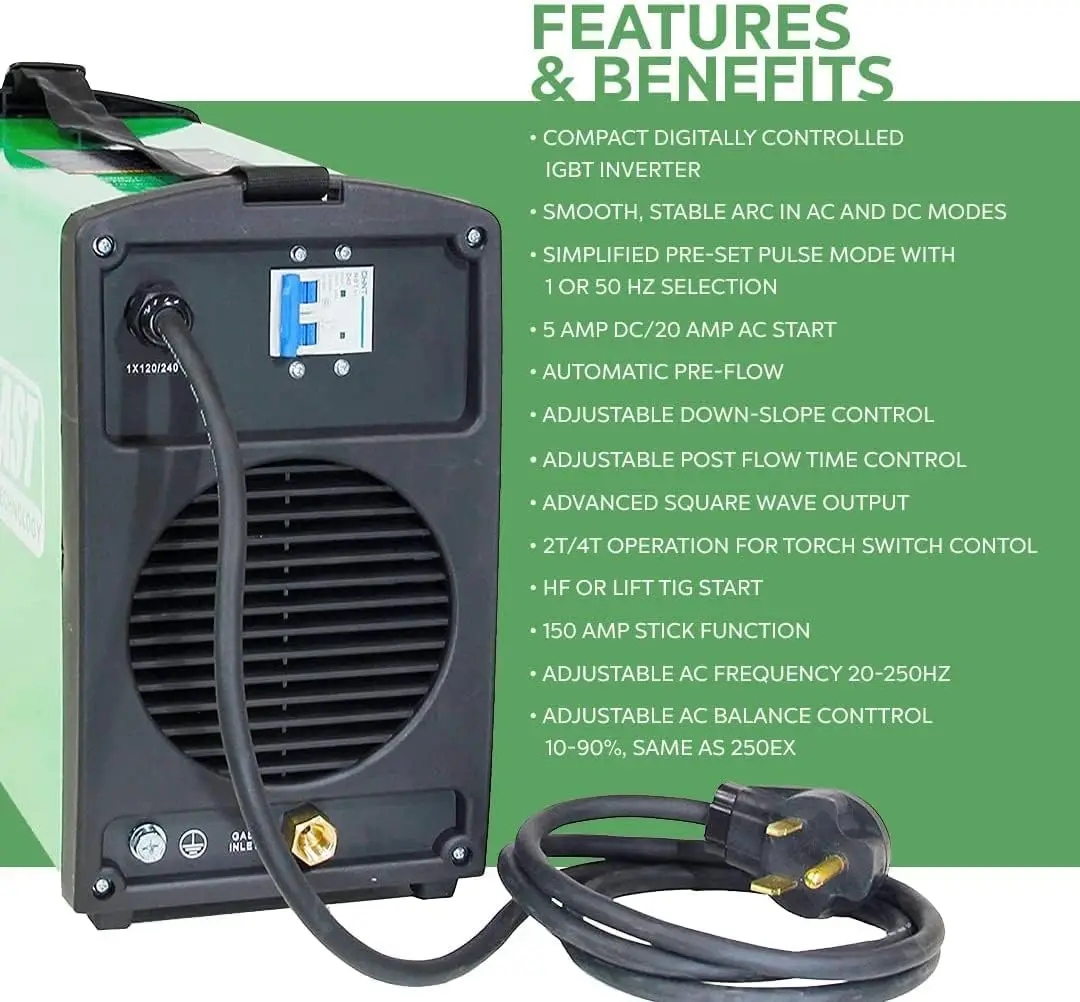 PowerTIG 185DV AC/DC TIG Stick Welder 110/220 Volt Inverter-Based Dual Voltage 185Amp with Pedal Package Green 5