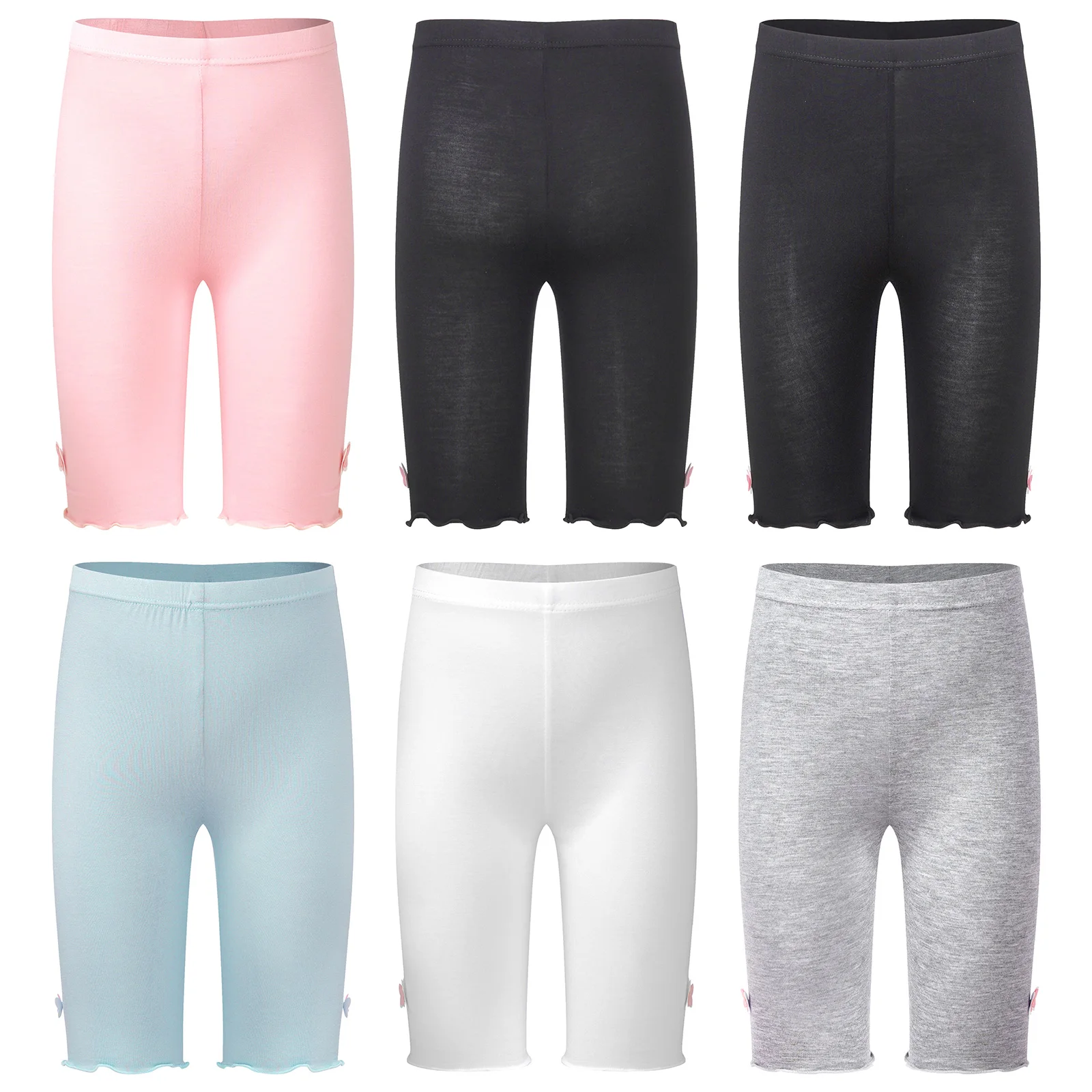 

3Pcs Mixed Color Safety Shorts Kids Girls Breathable Elastic Waist Butterfly Ruffle Fifth Pants Dance Bike Dress Undershorts