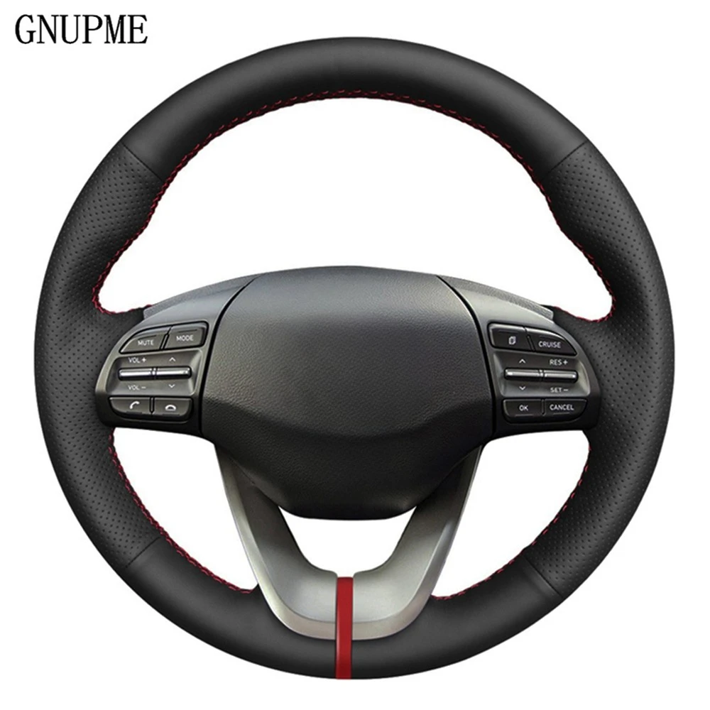 

DIY Hand-stitched Black Genuine Leather Car Steering Wheel Cover For Hyundai Veloster 2019 i30 2017-2019 Elantra 2019