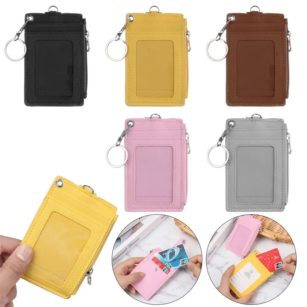 

New Bus Cards Cover Office Work PU Leather Wallet ID Card Holder Keychain Coin Purse