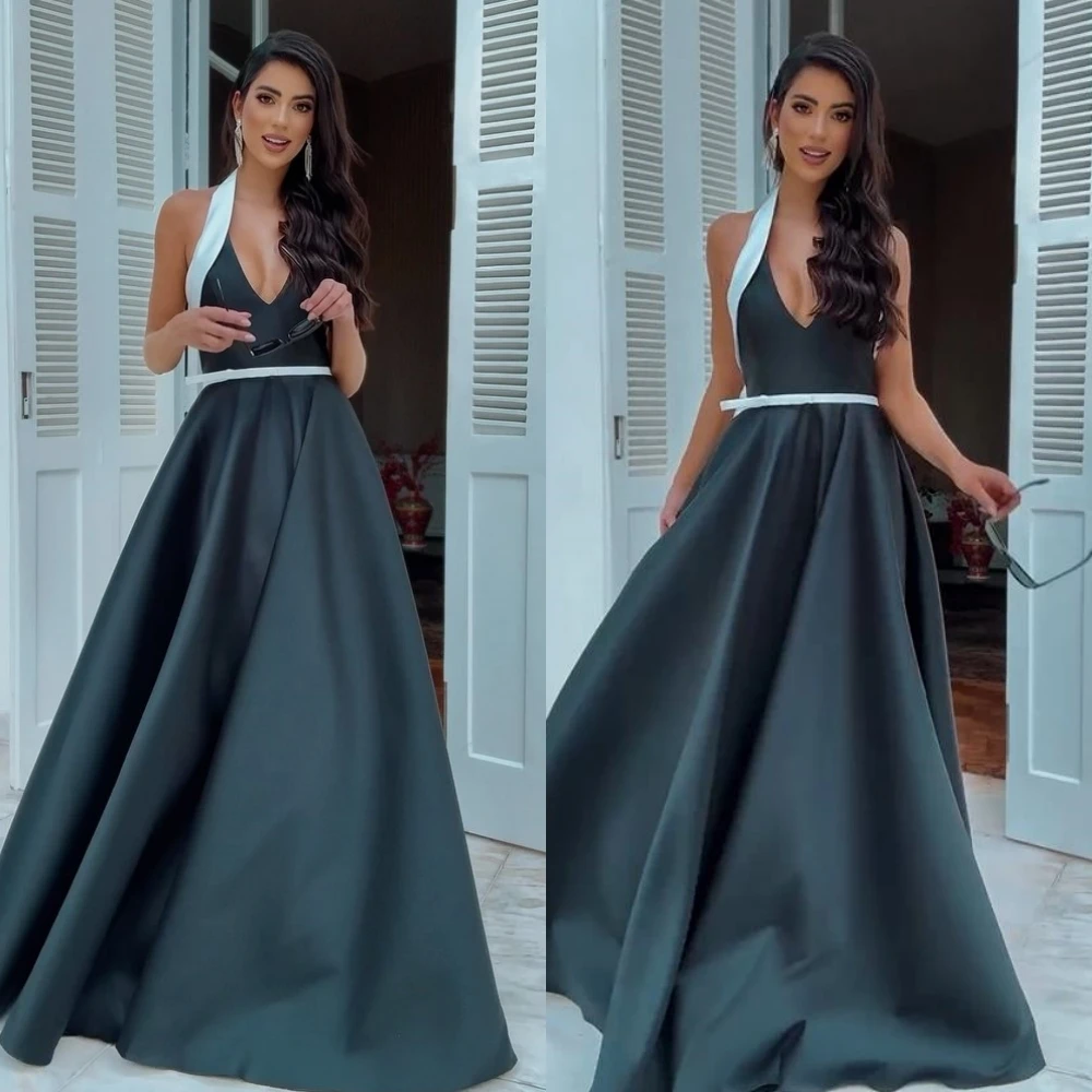 

Zhitomyr Fashion Sizes Available Halter Ball gown Formal Ocassion Gown Floor length Charmeuse Prom Dresses