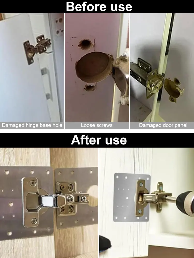 Description Picture 4 of item10 set  Hinge Repair Plate Kitchen Cabinet Door Hinges Mounting Plate with Screw Flat Fixing Brackets Furniture Hardware Tools