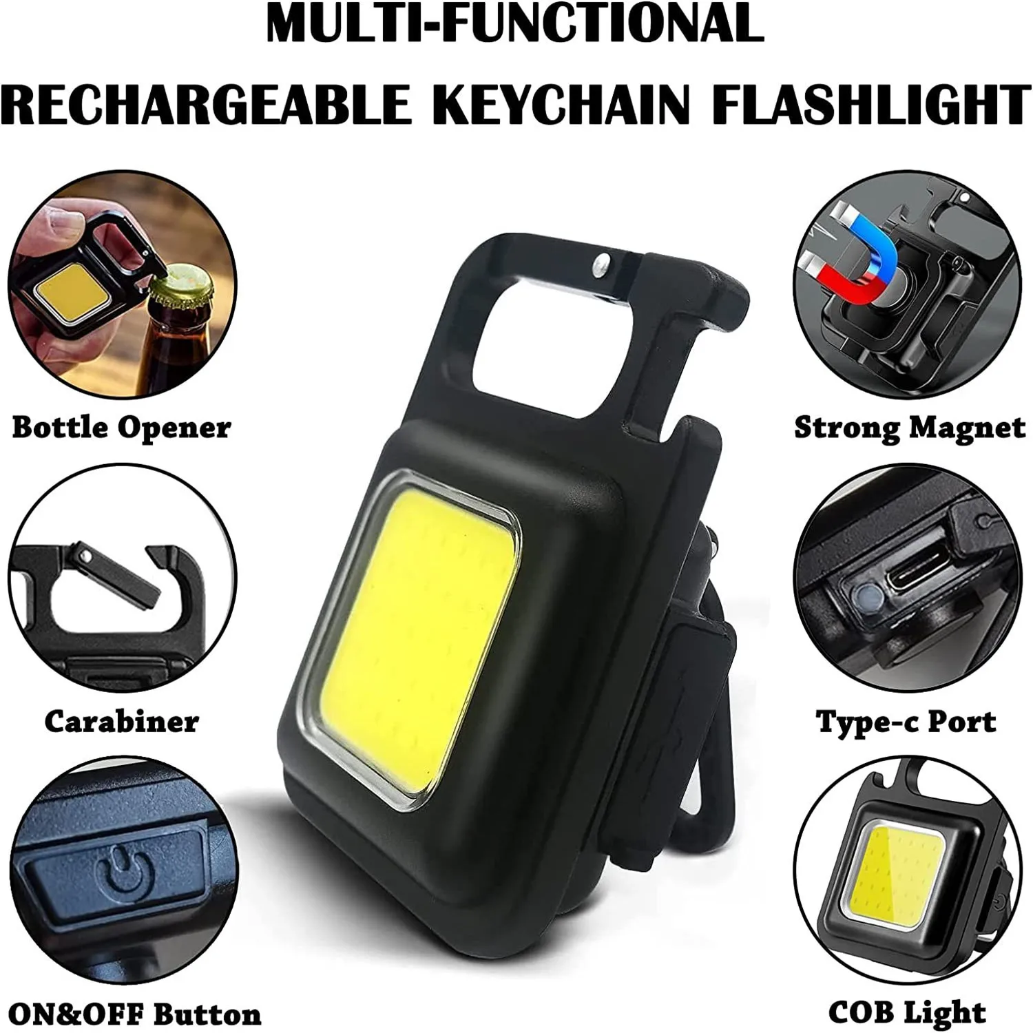 Outdoor Camping Hiking Mini Flashlight Keychain Cob Led Light Rechargeable Cob Light Waterproof Portable Led Work Lights 1-5pcs