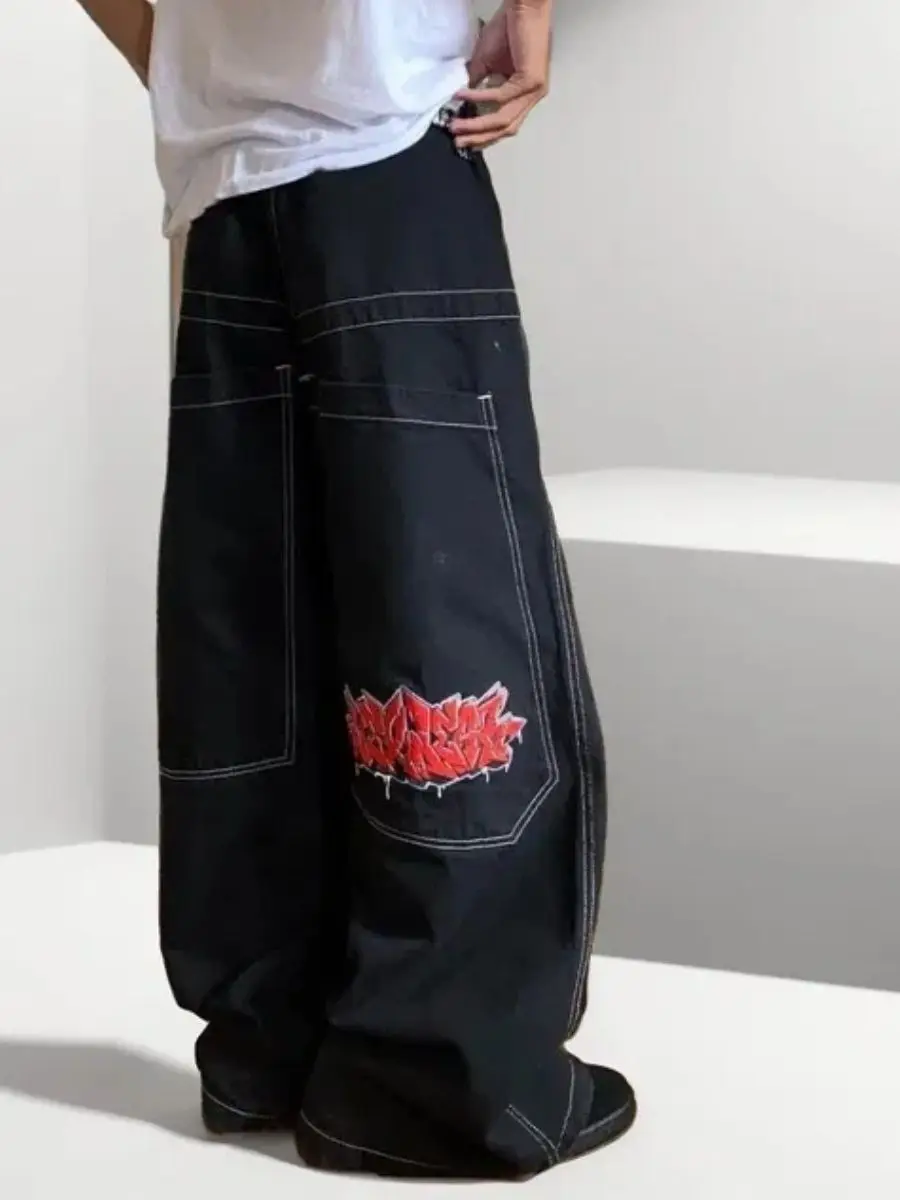 

Harajuku Hip Hop Graphic Wexwear Embroid Baggy Jeans High Waist Wide Trouser Streetwear Y2K Jeans Men Women Gothic Black Pants