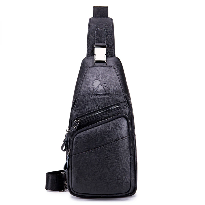 Men's Sports Chest Bag Cowhide Men's Bag New Single Shoulder Crossbody Bag Fashion Large Capacity Wear-resistant Solid Color