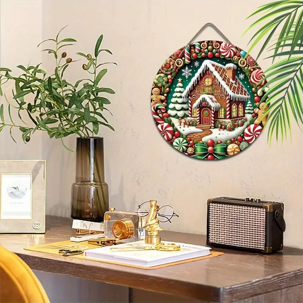 New Wooden Christmas Brown Gingerbread Wreath Multicolor 2D Craft Christmas Wreath Decor DIY Christmas Door Sign Party Supplies_voghion.com