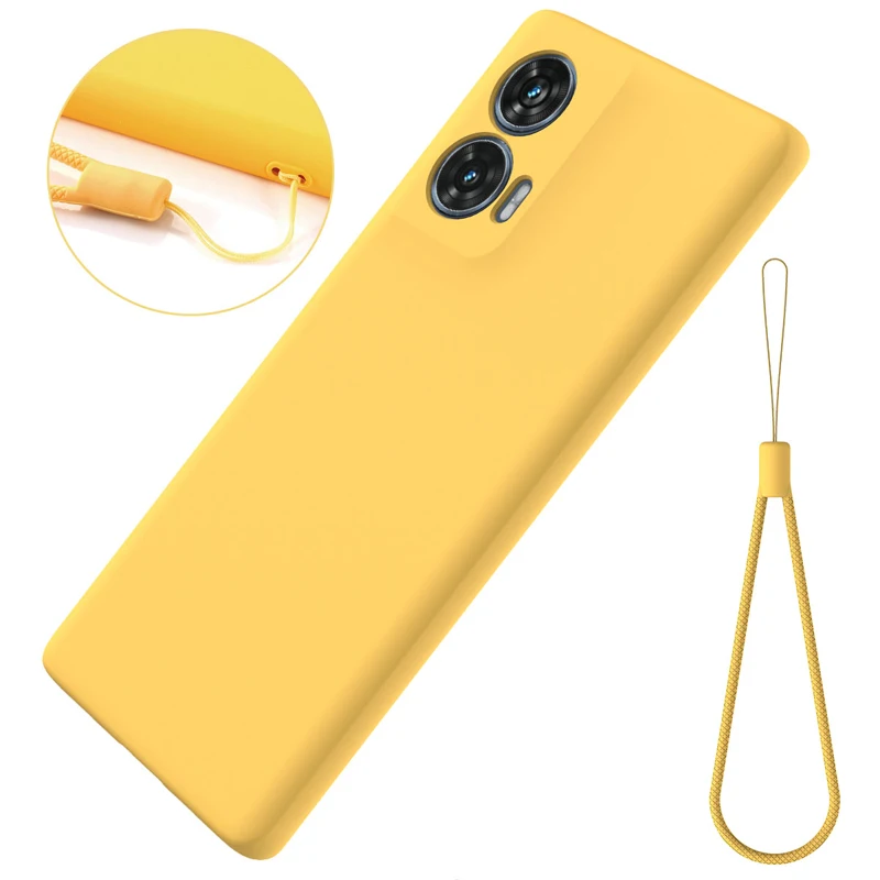 Durable Solid Color Liquid Silicone Anti-Fall Back Cover with Lanyard