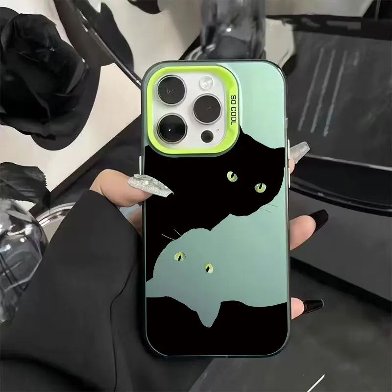 Charming Black Cat Shockproof Phone Case - Cute Cartoon Design