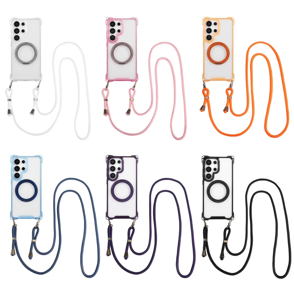 Adjustable Crossbody Necklace Strap Hand Rope Case For Samsung S26 Ultra S25 S24 S23 Magnetic Stand Holder Shockpoof Clear Cover_voghion.com