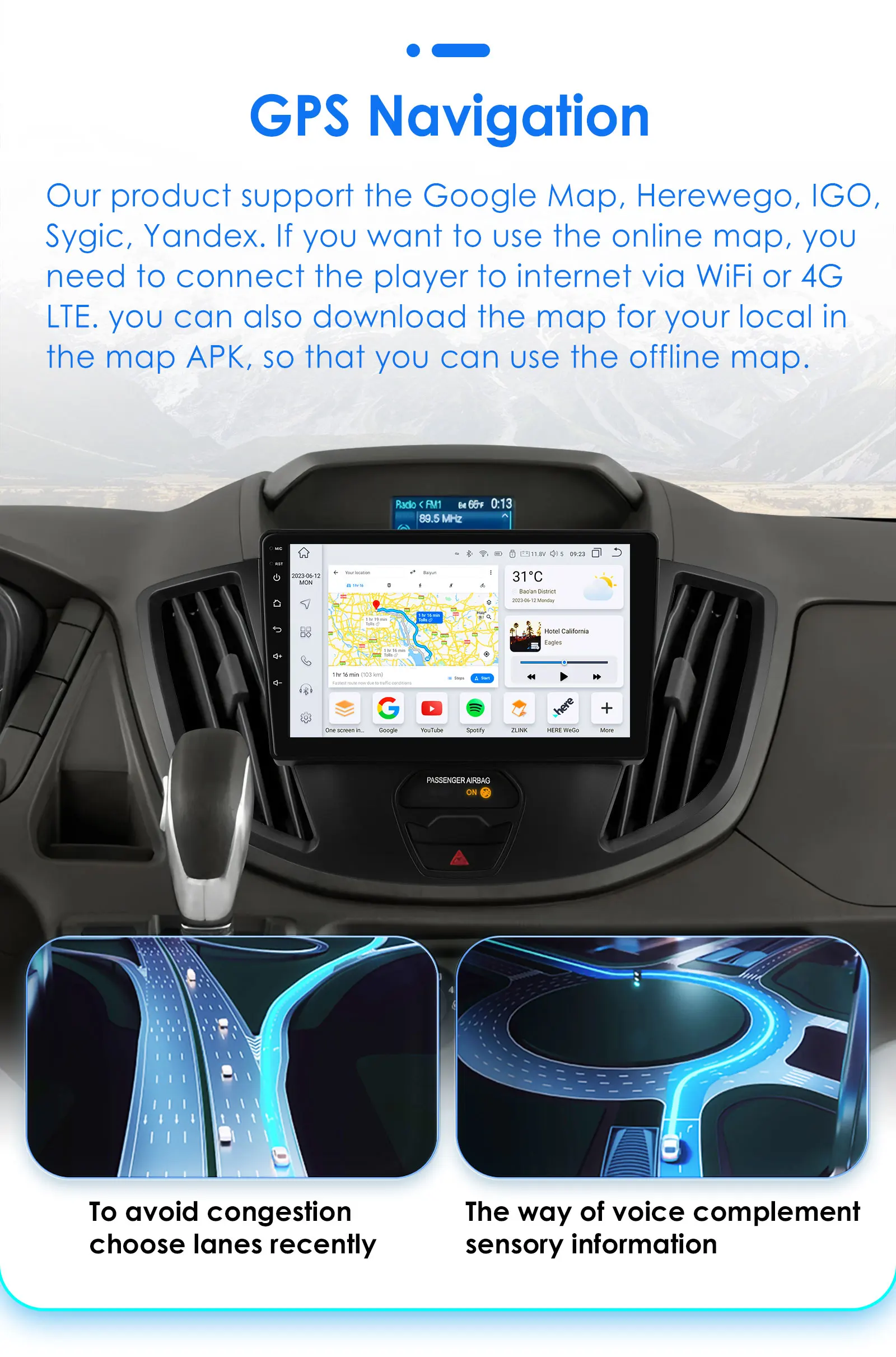 Hizpo 2Din Android 14 Multimedia Auto-Player für Ford Transit 2015 2016 2017 2018 CarPlay GPS Bluetooth WIFI FM RDS Autoradio AI – Detail 31