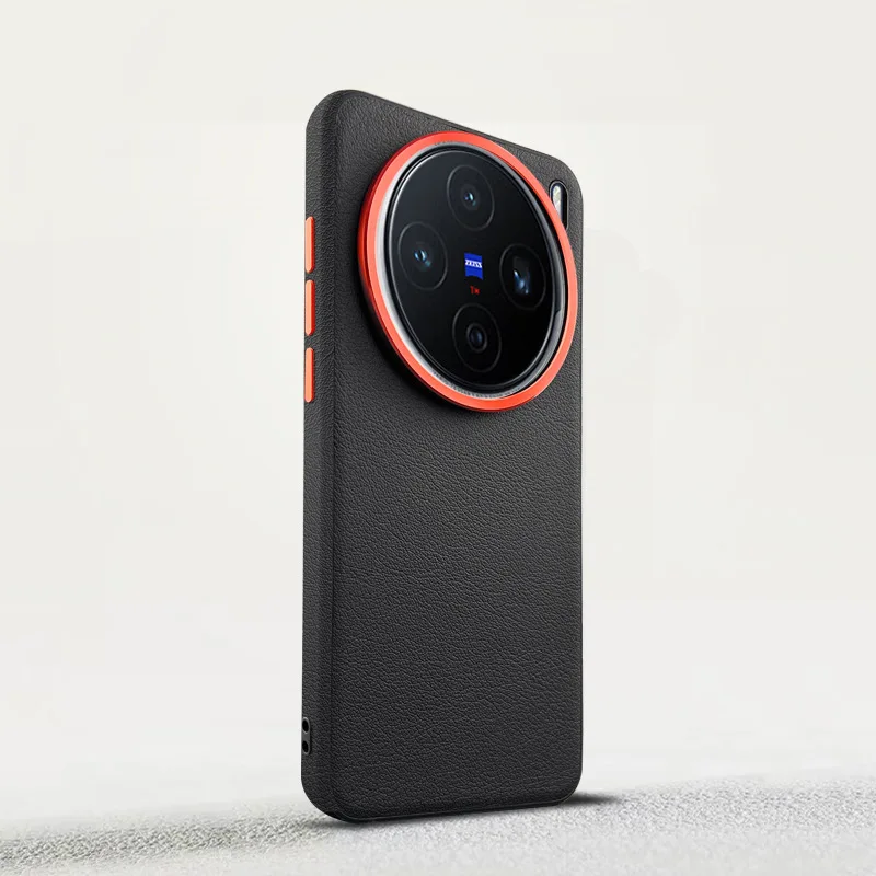Sleek Magnetic Suction Leather Phone Case with Metal Lens Back Shell