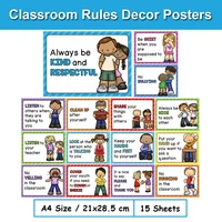 15Pcs Classroom Rules Educational Posters for Preschool Home Classroom Wall Decor Teacher Teaching Aids Montessori 1