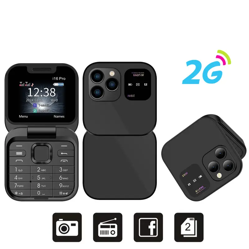 SERVO Mini Flip Mobile Phone 4G/2G Cellular 1.77" Diaplay Speed Dial Flashlight Recorder FM Radio Dual SIM Foldable Cellphones - Image 7