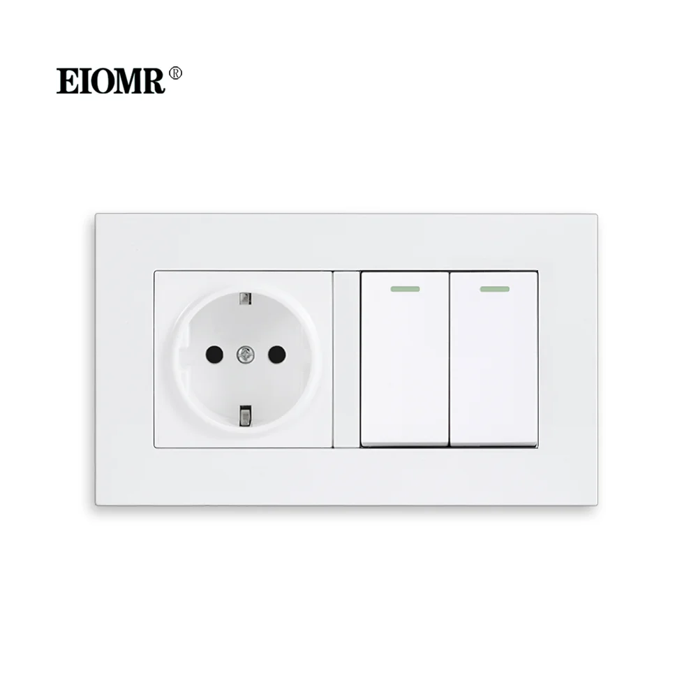 EIOMR EU Standard Light Switch 2 Gang 1/2 Way Living Room Bedroom Socket Switch Combination 220V Wall Power Socket Spain Russia