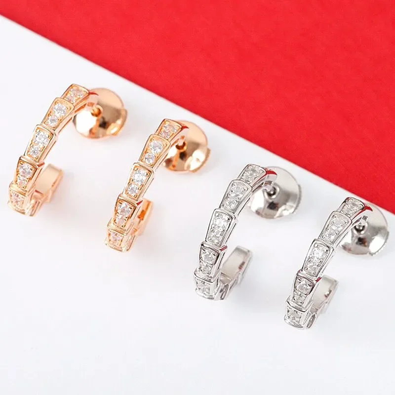 

2023 Fashion Famous Designer Brand 925 Sterling Silver Inlaid Zircon Snake Bone Earrings Women's Fashion Brand Luxury Jewelry