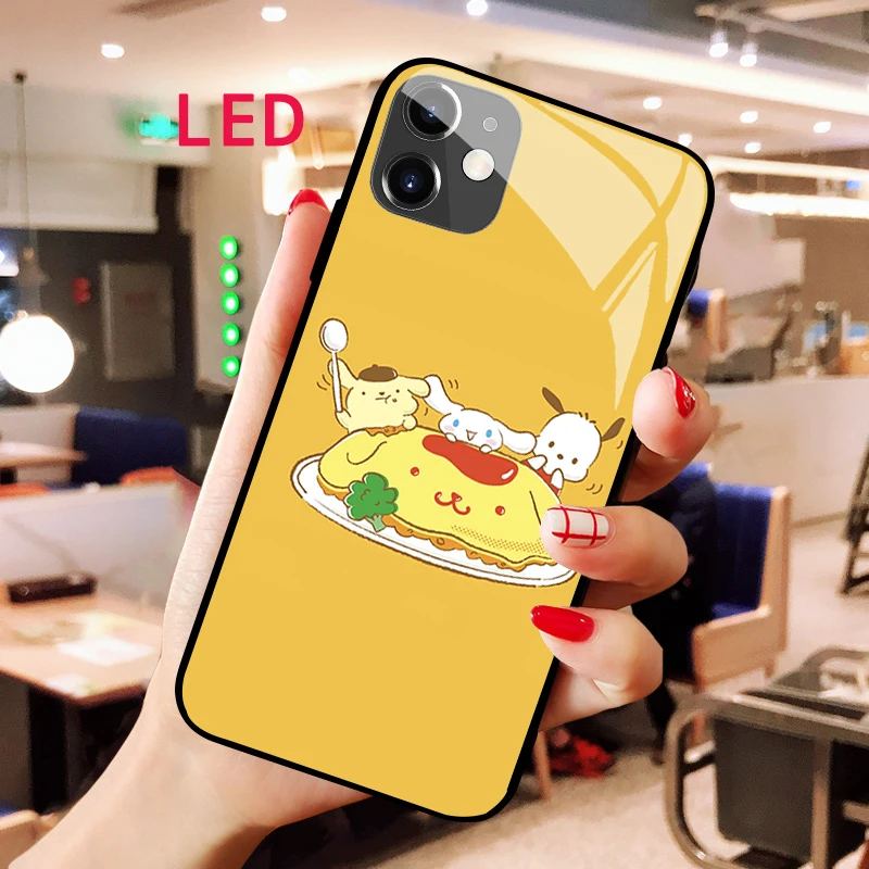 Kawaii Purin Luminous Tempered Glass phone case For Apple iphone 12 11 Pro Max XS Acoustic Control Protect RGB Backlight cover led backlight bar for 55fs3750lbaa 55fs3750 l55f3303b d55a710 ld55a810l 55s100 l55f3800a tot 32f3800a 2x5 yhb 4c lb3205 yhex1